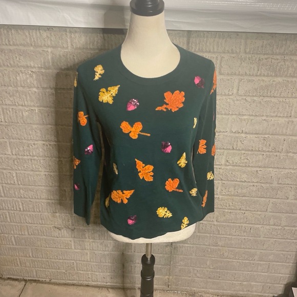 Talbots Sweaters - Talbots Green Leaf Pattern Long Sleeve Pullover Sweater Size M